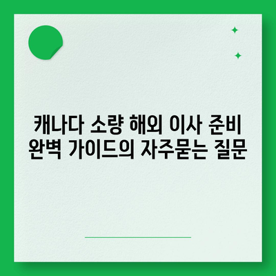 캐나다 소량 해외 이사 준비 완벽 가이드