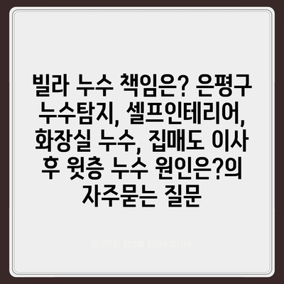 빌라 누수 책임은? 은평구 누수탐지, 셀프인테리어, 화장실 누수, 집매도 이사 후 윗층 누수 원인은?