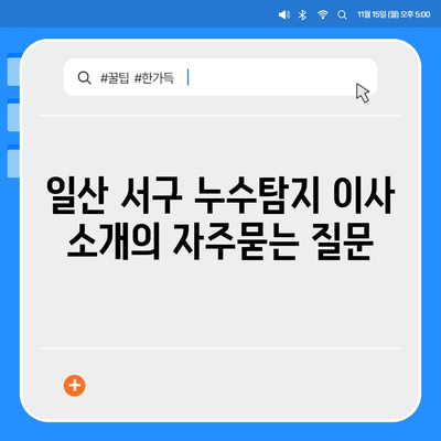 일산 서구 누수탐지 이사 소개