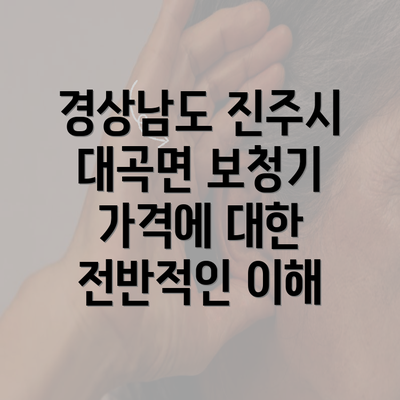 경상남도 진주시 대곡면 보청기 가격에 대한 전반적인 이해