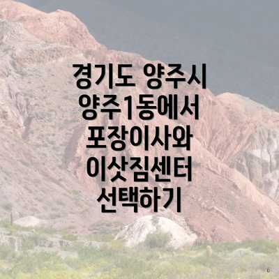 경기도 양주시 양주1동에서 포장이사와 이삿짐센터 선택하기