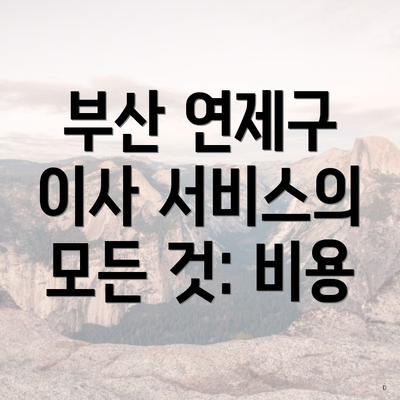 부산 연제구 이사 서비스의 모든 것: 비용