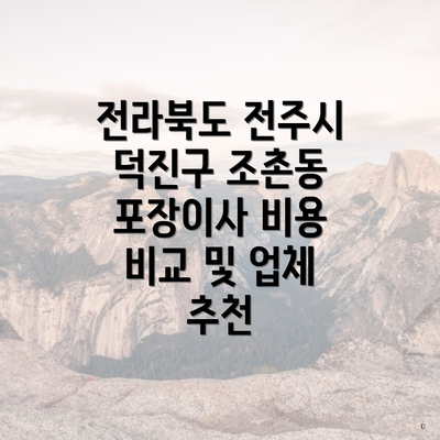 전라북도 전주시 덕진구 조촌동 포장이사 비용 비교 및 업체 추천